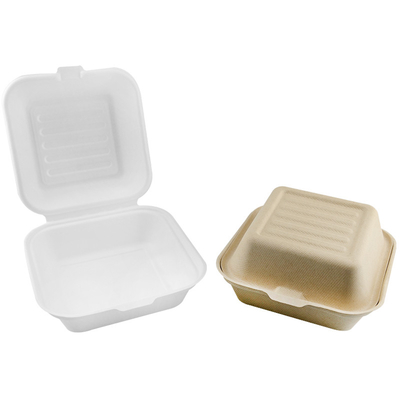 Food Container Box for Fast Food Hamburg and Takeway Food 6 inch White or Nature Compostable